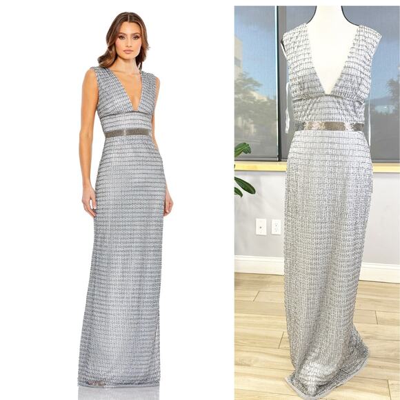 BEADED CAP SLEEVE V NECK COLUMN GOWN Style 5625 Size 6 - Picture 1 of 10